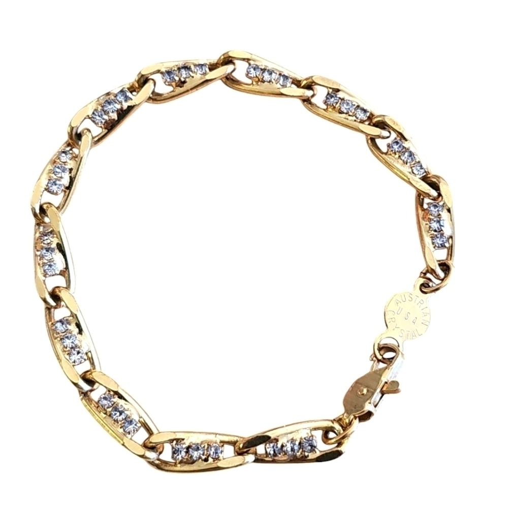 Austrian Crystal Gold Bracelet, Vintage 1950s Chain made in USA